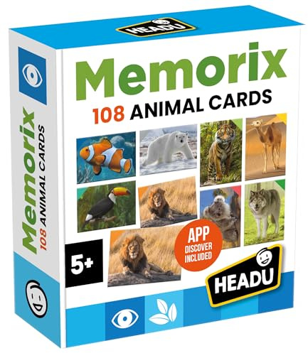 HEADU - Memorix 108 Animal Cards - Gioco di Memoria sugli Animali| Memory con 108 Carte per Allenare Osservazione e Concentrazione, Gioco Educativo Bambini 5-7 Anni, Regalo Natale Pasqua,Made In Italy