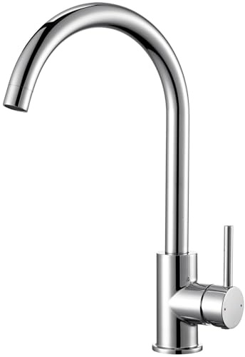 CECIPA Robinet de cuisine pivotant à 360°, haute pression, mitigeur de cuisine avec arc haut, robinet d'évier en acier inoxydable, raccord G3/8, chromé