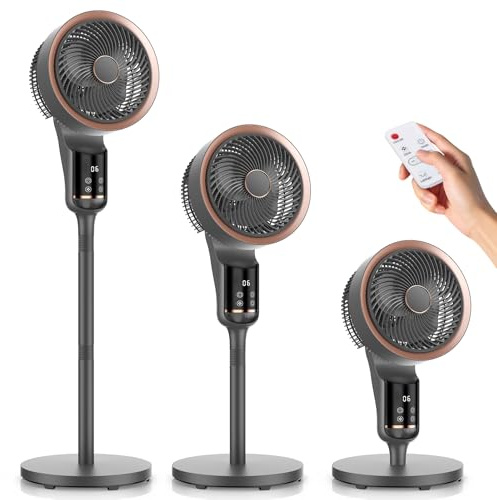 Husgw Quiet Standing Pedestal Fan for Bedroom, 90° Oscillating Electric Cooling Fan with 12 Speeds, 12H Timer, Remote, 20-43 Adjustable Height Circulator Fan for Home & Office