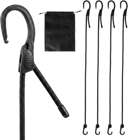 Tendeurs Elastique avec Crochets 4 Pièces, 100 cm × 8 mm Tendeur Elastique Réglable, Sandow Elastique avec Sac de Rangement pour Camping, Bâche, Voile d’Ombrage, Vélo et Bagages