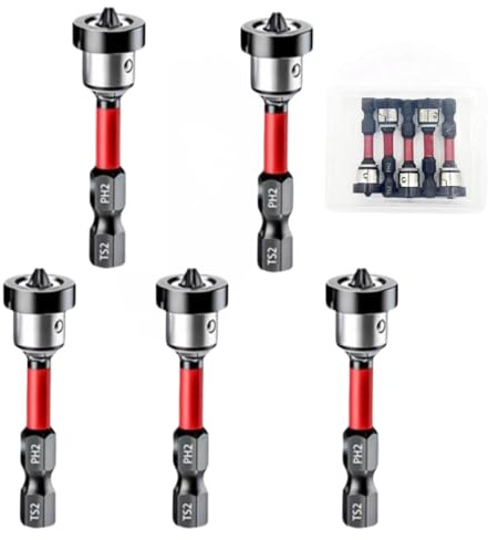 WiDream 5 Piezas Puntas De Destornillador Específicas Para Placas De Yeso, Puntas Destornillador De Posicionamiento Magnético PH2, Para Avellanar Tornillos De Construcción Rápida En Placas De Yeso