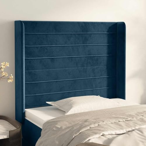 YunCangg Testiera con orecchie, in velluto blu scuro, 93 x 16 x 118/128 cm, autoportante, schienale autoportante, accessorio per letto, testiera imbottita, montaggio a parete, cuscino da lettura, per