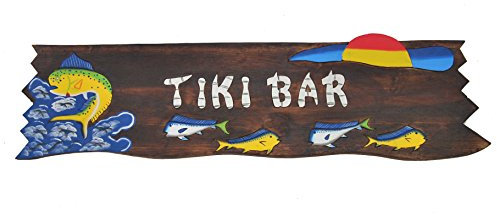 Interlifestyle Schild aus Holz 100cm Tiki Bar Holzschild Wandmaske Dekoration Deko im Lounge Stil