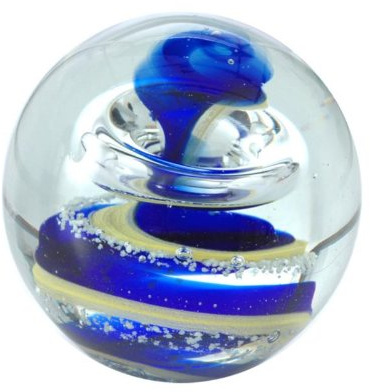 Traumkugel (200) - Briefbeschwerer mini ca. 6cm : Motiv blau-gelbe Spirale - nachtleuchtend - Handarbeit