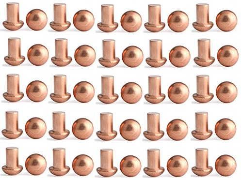 YXQ 50 Pcs Copper Solid Rivets 1/4 Diameter 5/16 L Shank Copper Round Head Fasteners,M6x8