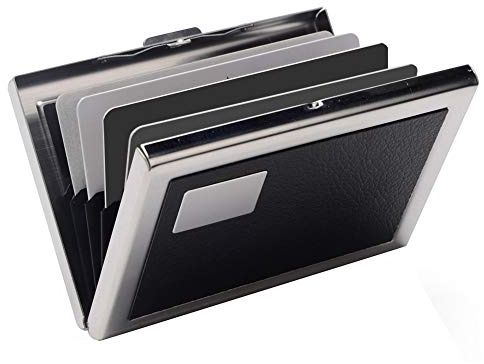 EASTNIGHTS RFID Credit Card Holder Metal Wallet Stainless Steel and Pu Leather Credit Card Protector Case for Men or Women (black)