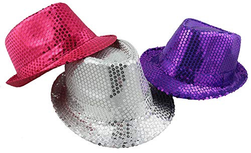 Foxxeo 3X Pailletten Hüte - Pink Silber Lila - für Damen Herren Fasching Karneval Hut Partyhut Trilby Fedora
