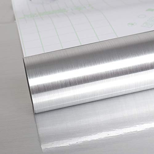VEELIKE Papier Peint Autocollant en Plastique pour Plan de Travail de Cuisine - Effet Feuille d'aluminium - Papier Peint Autocollant argenté - Film Vinyle pour cuisinière et étagère - 40 cm x 300 cm