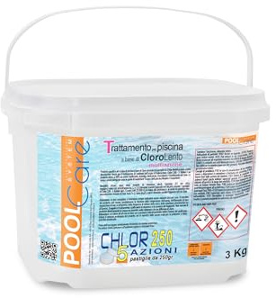 Pool Care CHLOR 250 5 Einheiten in Tabs 250gr. 90% Aktivierung Multifunktions-Chlor mit langsamer Entfaltung für Pool - Sofortversand 3KG