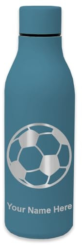 LaserGram Double Wall Stainless Steel Water Bottle, Soccer Ball, Personalized Engraving Included (Slate Blue)