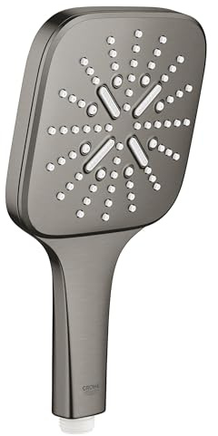 GROHE Rainshower SmartActive 130 Cube, Duschkopf, wassersparend 9l pro Minute (Handbrause 3 Strahlarten, Antikalk-System, Universalanschluss passend zu Standard-Duschschläuchen), anthrazit, 26574AL0