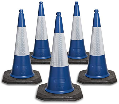 5 Blue cones 750mm with reflective sleeves by innovatus
