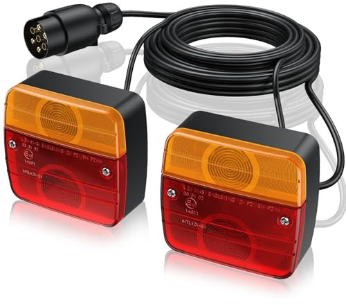 eSynic Trailer Light Set Professional 2pcs 12v Rear Tail Light Trailer Lights Waterproof Brake Indicator Trailer Light Set With 7.5 m Cable Working as Indicator Lights,Tail Rear Lights (E-Mark)