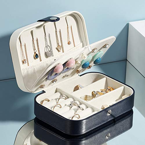DODUOS Schmuckkästchen Damen, Klein Schmuckkasten mädchen, PU-Leder Schmuckkoffer Reise Doppelschicht, Schmuckschatulle für Schmuck, Halsketten, Armbänder, Ringe, Ohrringe - blau