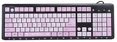 ASHATA Clavier Filaire USB, Mini Clavier USB Filaire Ultra-Mince Dessin animé Mignon, ergonomie étanche Clavier Filaire USB pour Ordinateur Portable de Bureau à Domicile Universel(Noir)