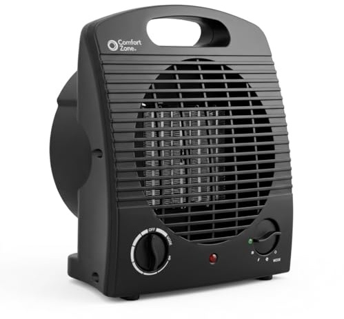 Comfort Zone Indoor Space Heater, Portable, Fan Forced, Electric, Adjustable Thermostat, Overheat Sensor, Safety Tip-Over Switch, & Stay Cool Housing, Ideal for Home, Bedroom, Office, 1,500W, CZ35EBK
