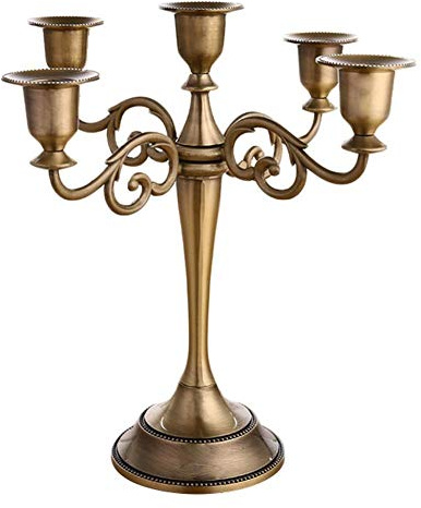 Koomiao Portacandele a Colonna con 3 o 5 Braccia, Candeliere in Metallo Candelabri Vintage Centrotavola per Matrimoni Porta Candele per Cena a Lume di Candela (Bronzo, 5 Bracci)