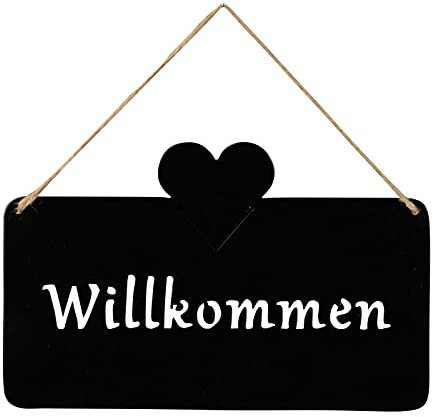 levandeo Cartel de bienvenida de 25 x 16 cm, decoración de jardín, color negro mate, corazón de metal para puerta, decoración exterior
