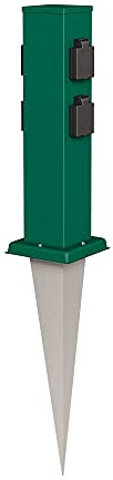ledscom.de Presa di corrente da giardino Polly con picchetto a terra per esterni, IP44, 4 vie, acciaio inox, quadrata, verde, 40cm