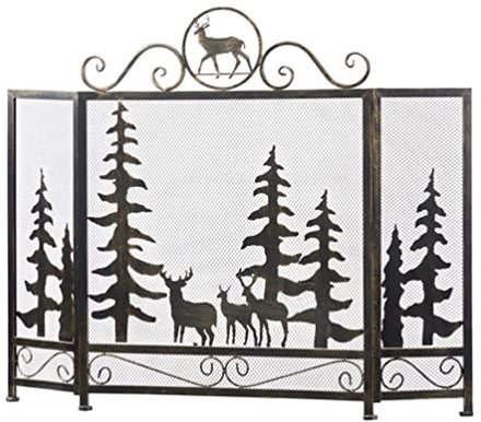 Pantalla De La Chimenea ABL Pantallas De Chimenea De Hierro Forjado For Interiores, Funda De Seguridad De Madera Plegable De 3 Paneles, 67x22x88cm Puerta De Fuego For Niños, Marrón,