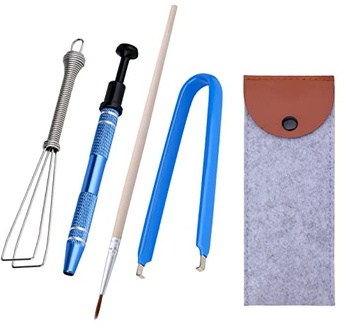 SAVITA Mechanical Keyboard Switch Puller Set, Keycap Remover Kit Keyboard Cleaner Tool Including Keycap Puller, Switch Clamp, Stem Holder, Lube Pen-Easy to Pull (Blue, Yellow)