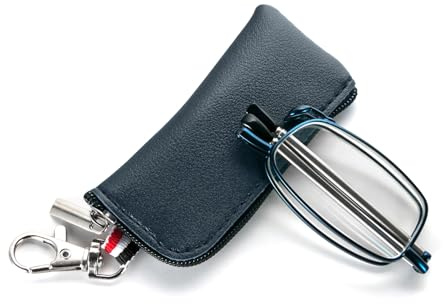 MMOWW Faltbare Lesebrille für Damen und Herren mit Teleskopstange mit Reißverschluss Schlüsselanhänger Mini Blaulichtfilter Brillen (Blau, +2,5)