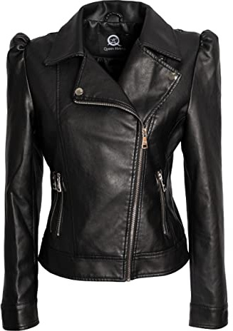 QUEEN HELENA Chiodo Giacca in Ecopelle Borchiata Giubbino Corto Giacchetta Casual Biker Motociclista Leggera Comoda Donna Y3006