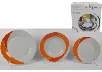 OISE ART STORE Trade Shop - Set 18 Piatti di Ceramica Piani Fondi Frutta Piatto Portata Linea Luna Arancione