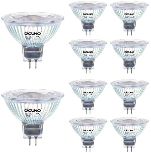 DiCUNO MR16 LED Bulb Dimmable, 60W Equivalent, 2700K Warm White, GU5.3 Base Bulb 6W, 40 Degree Beam Angle, 600LM, 12V AC/DC, Halogen Replacement for Landscape Light, Spotlight Lighting, 10 Pack