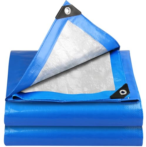 YIJUHOU Tarpaulin Waterproof Heavy Duty 6m x 6m 115 GSM Blue Tarps Sheet for Furniture Ground Multipurpose Covers