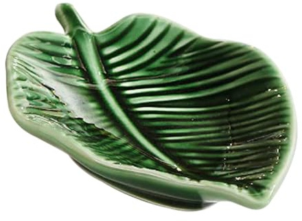 Holibanna Green Leaf Tray 4.3 Inch Metal Jewelry Dish Decorative Ring and Key Trinket Holder for Home and Office