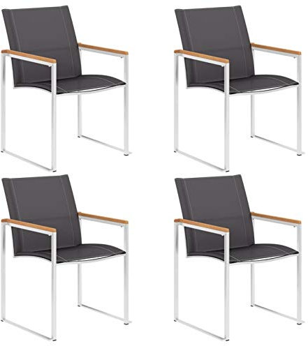 Homgoday Stapelbare Teakholz-Gartenstühle mit Edelstahl, 4er Set, 60x59x85 cm, für Terrasse oder Garten Model46516