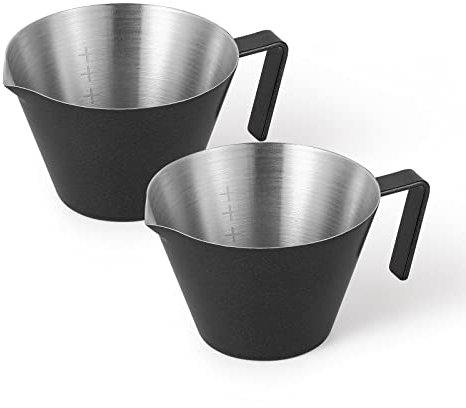 MHW-3BOMBER 100ml Minimalist Measuring Cup 2 Packs, Stainless Steel Espresso Cups with Handle, Pouring Cup for Barista, Coffee Accessories Matte Black Model: G6197B-OS