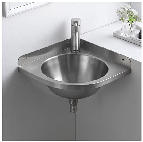 Badezimmer-Eckwaschbecken, Einzelbecken-Einbau-Edelstahl-Barwaschbecken, wandmontiertes Eck-Kleinwaschbecken für Wohnmobil, Wohnwagen, Wohnmobil, Bootfahren, Küchenwaschbecken mit Wasserhahn