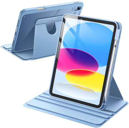 JETech Rotating Case for iPad (A16) 11th/10th Generation (2025/2022) with Pencil Holder, 360 Degree Rotation Protective Stand Cover Clear Back, Auto Wake/Sleep (Blue)