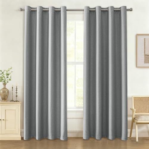 Ystyle Cortinas Opacas 2 Piezas, Cortina Efecto Lino, Cortinas Dormitorio, Cortinas Termicas Aislantes Frio Y Calor, Cortinas Salon Modernas, Cortinas Cocina, 117x137 Cm, Gris Claro