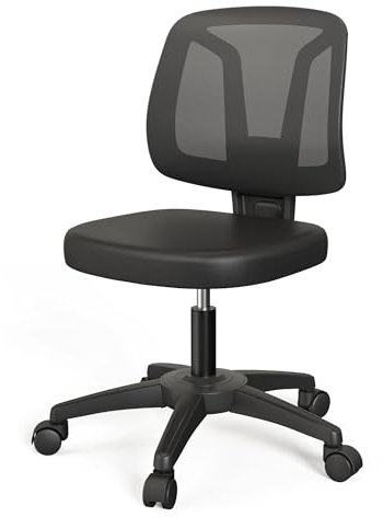 iCoudy Bürostuhl ohne Armlehnen, ergonomisch, drehbar, klein, ohne Armlehnen, mit Rollen, höhenverstellbar, schwarz, Arbeitsstühle ohne Armlehnen, für kleine Räume