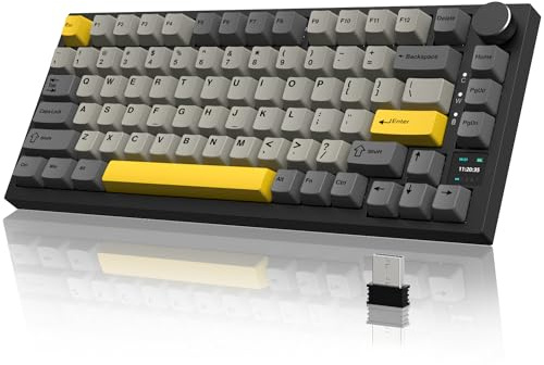 YINDIAO Ajazz AK820PRO Clavier Mécanique avec écran Smart TFT et Knob,sans Fil 2,4G/BT5.1/USB-C Filaire,Disposition ANSI 75%,Hot Swappable,Rétroéclairage RVB,Commutateur Linéaire,pour PC,Mac (Gris)