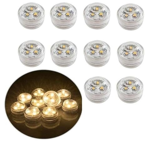 Underwater LED Flameless Tea Lights Battery Operated Waterproof Decorative Candle Lights for Pond Swimming Pool Fish Tank Pond Wedding Centerpiece Vase (10 Pcs Warm White)