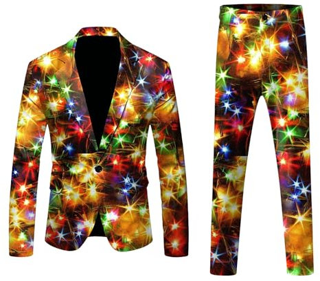 Anzug Herren 2 Teilig Sets Disco Outfit Glitzer Jacke und Hose Metallic Glänzende Pailletten Anzüge für Discokugel Party Karneval Kustüm Discokugel Hochzeit Mottoparty Disco-Anzug 80er Jahre Outfit