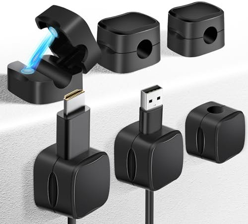 YIIFELL Kabelhalter Kabelmanagement 6 Stück, Kabelhalter Selbstklebend Magnetischer Kabel Organizer für Schreibtisch, Nachttisch, Ladekabeln, HDMI, USB, Audiokabel, Schwarz