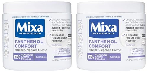 Mixa Panthenol hautberuhigende Creme, mit Panthenol, Pflegecreme für trockene, empfindliche und zu Neurodermitis neigende Haut, Wundheilcreme gegen Rötungen und Juckreiz, Panthenol Comfort, 400 ml