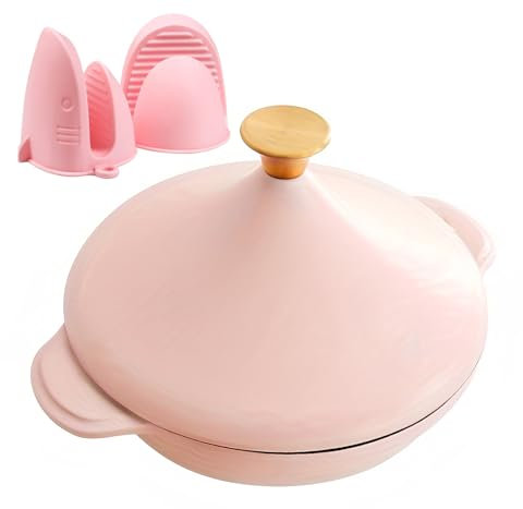 DYHQQ Tajine De Hierro Fundido 2.6L Olla para Cocinar Tajín con Base Esmaltada Y Tapa Esmaltada En Forma De Cono, De Primera Calidad Olla De Hierro Fundido