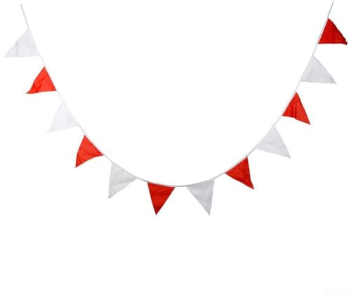 Wimpelkette mit 33 Flaggen, 10 m, rot/weiß, dreieckige Flaggen, für den Außenbereich, für Hochzeit, Geburtstag, besondere Anlässe, Nationalfeiern