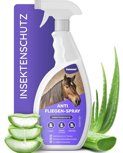 Vetasan Anti Fliegenspray Pferd 1L I Insektenspray Pferde gegen Fliegen, Bremsen & Mücken I Insektenschutz Spray für Fliegenschutz Pferdezubehör