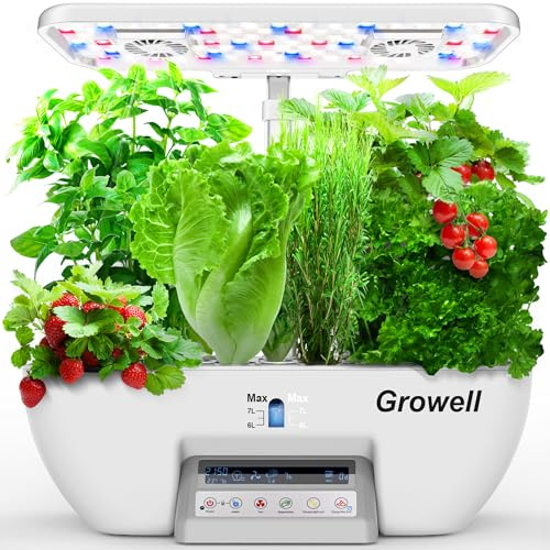 Growell Hydroponics 17 Kapseln Kräutergarten Grow System Kit mit 102 28W Vollspektrum-Wachstumsleuchten und 2 Ventilatoren, Indoor-Garten mit Wasserpumpe, Tank