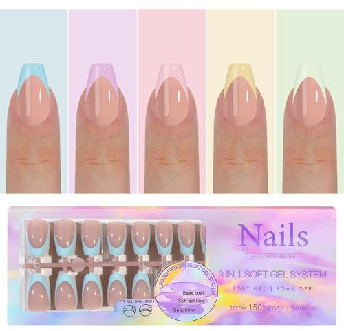 GZMAYUEN 150 Stück Press on Nails Short Coffin, Pastell Farben French Kurz Ballerina Nägel zum Aufkleben Künstliche Nägel Künstliche Fingernägel Kurz 15 Größe
