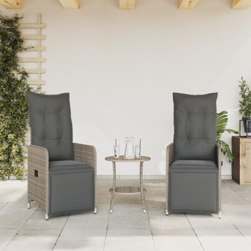 Homgoday Gartensessel mit Kissen 2 STK. Gartenstühle Gartenstuhl mit Liegefunktion Rattansessel Rattanstühle Verstellbar Rückenlehne Garten liegestuhl Balkonstühle Grau Poly Rattan
