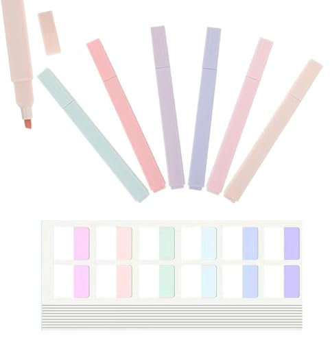 QOWUXHZ Textmarker Pastell Set 6Pcs Textmarker Pastell Und 120Pcs Seitenmarker Pastell Textmarker Bibel Zubehör Für Journal Bibel Büro Schulbedarf