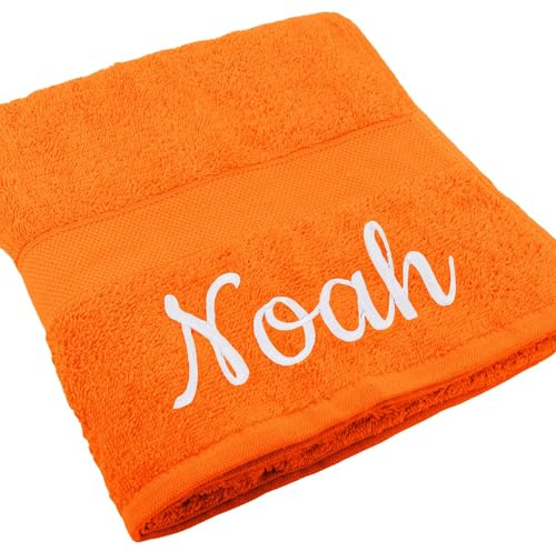Deitert Handtuch Juist mit Namen oder Wunschtext Bestickt, personalisiertes Duschtuch, individuelles Badetuch, 100% Baumwolle, 50 x 100 cm orange